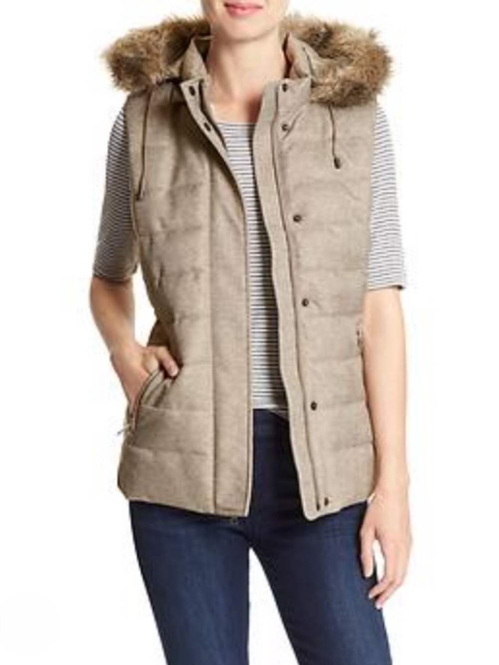Banana Republic Factory Faux-Fur Herringbone Puffer Vest Large